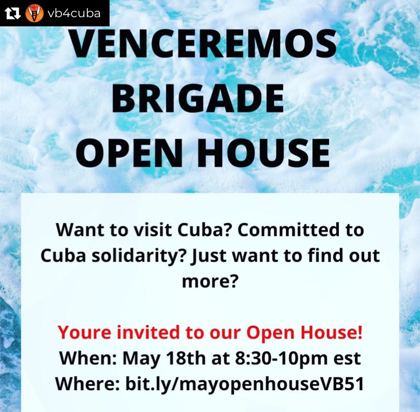 ProLibertadfc's tweet photo. Today! Come to the VB open house! Come with us to Cuba on the 51st annual brigade! #VB4Cuba #UnblockCuba #cubasibloqueono https://t.co/yXKxMxcBHr