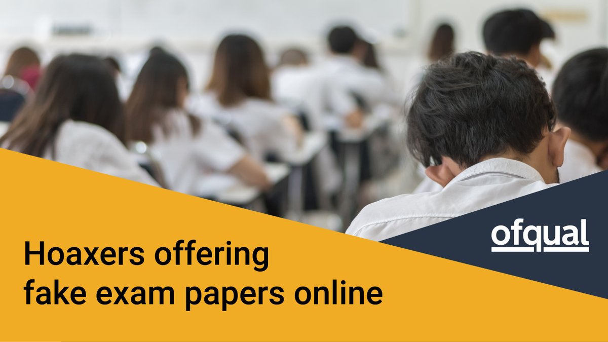 Hoaxers are offering fake exam papers on social media for money. We are advising students not to be distracted by these posts, which are entirely fraudulent. Engaging with them could mean disqualification. #exams2022