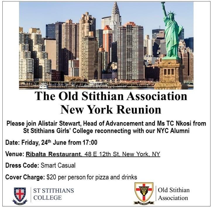St Stithians College (@ststithians) on Twitter photo OLD STITHIAN INAUGURAL NEW YORK REUNION
We are excited to announce that we are hosting our first <a href="/oldstithians/">Old Stithians</a> New York Reunion on Friday, 24th June.
Here is the link to RSVP: forms.gle/MUKMDEErcttCUJ…
#OnceASaintAlwaysASaint #InspiringExcellence #MakingAWorldOfDifference OLD STITHIAN INAUGURAL NEW YORK REUNION
We are excited to announce that we are hosting our first <a href="/oldstithians/">Old Stithians</a> New York Reunion on Friday, 24th June.
Here is the link to RSVP: forms.gle/MUKMDEErcttCUJ…
#OnceASaintAlwaysASaint #InspiringExcellence #MakingAWorldOfDifference