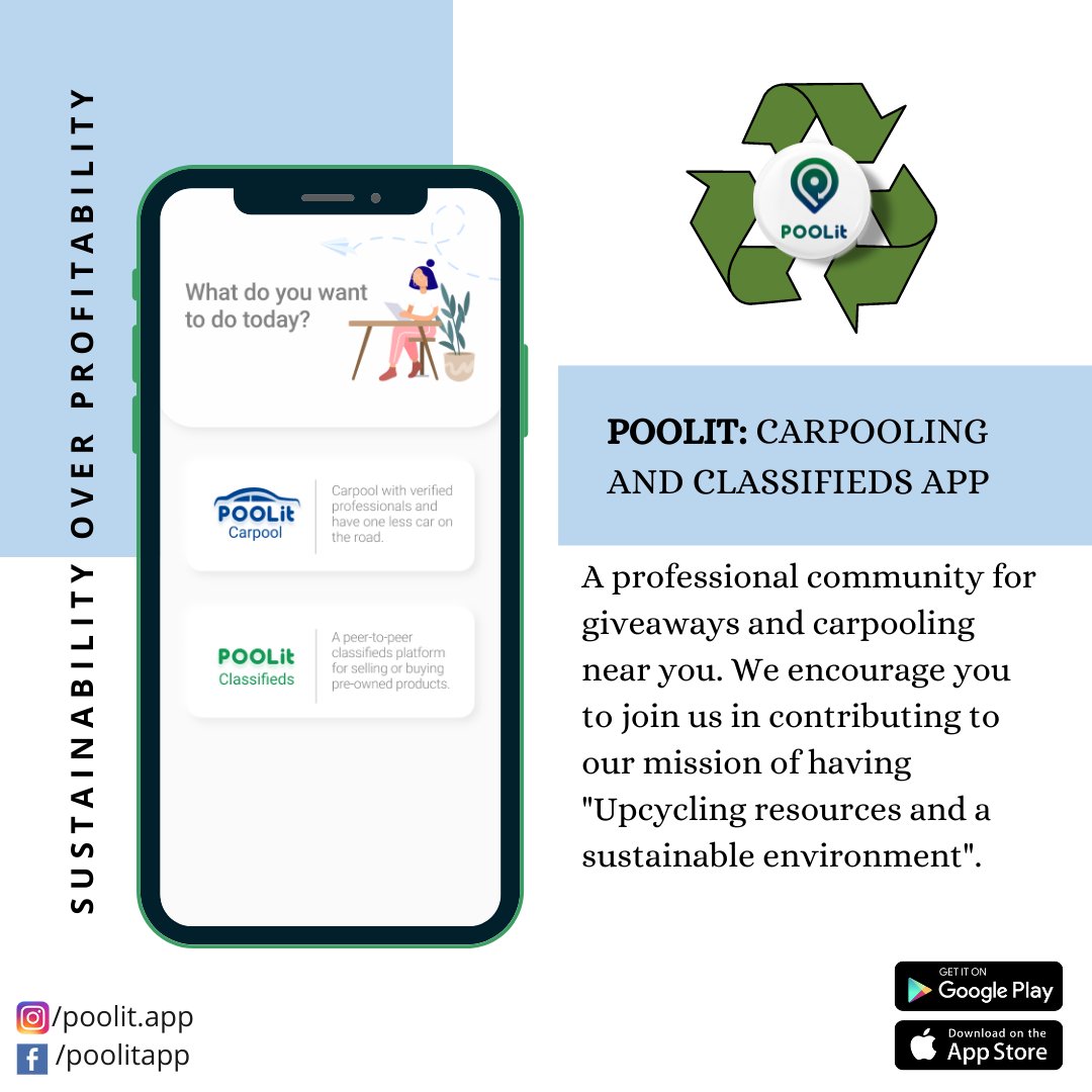 POOLitApp's tweet photo. POOLit is a free carpooling and classifieds app that believes in living a minimalist life &amp; contributing to the environment. 

#carpoolingapp #intercitytravels #carpoolwithfriends #commissionfree #trustedplatform #verifiedusers #carpoolindia #carpoolkaraoke #preloveditems https://t.co/00MIwQe4zU