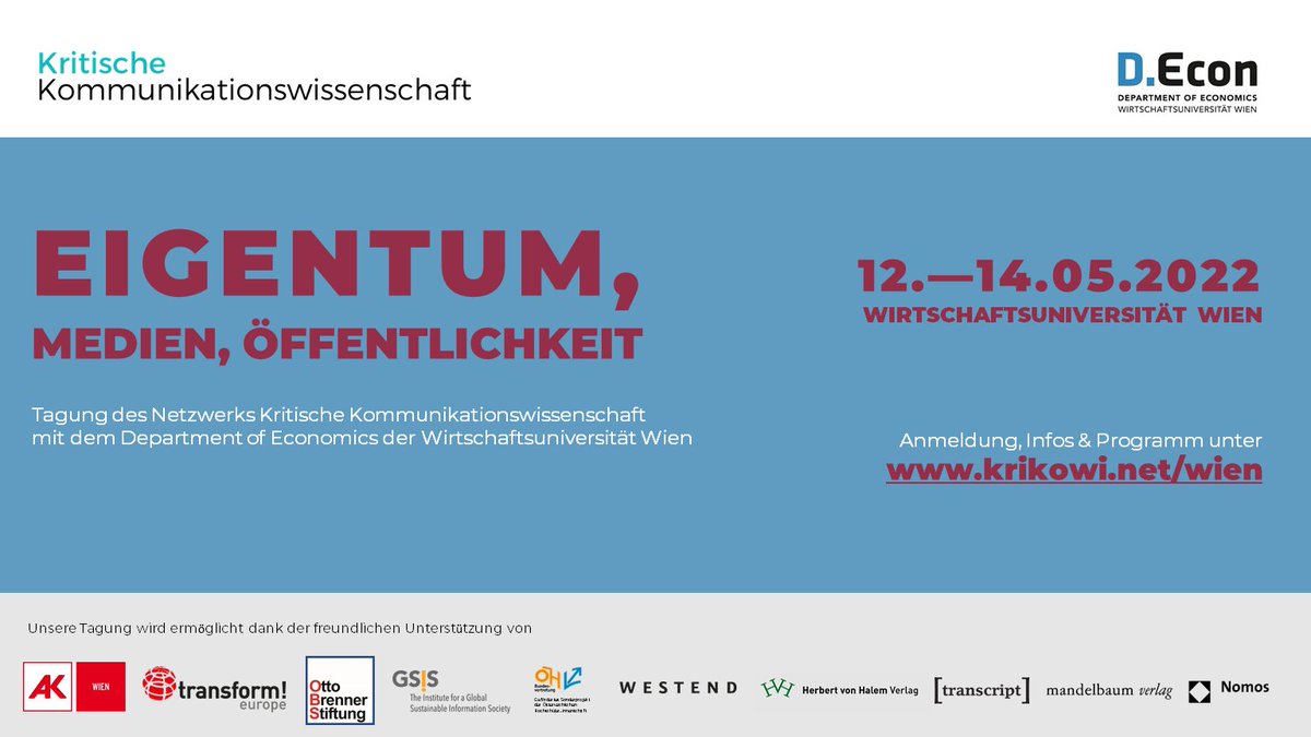 2,5 Tage, über 100 Teilnehmende, 2 keynotes, 3 Paneldiskussionen und 44 Vorträge und Workshops bei der Tagung "Eigentum, Medien, Öffentlichkeit" #krikowien

Ein paar Eindrücke und mit Fotos von u.a. <a href="/lenitiv/">Leni</a> und <a href="/SelmaGueney/">Selma Güney</a>