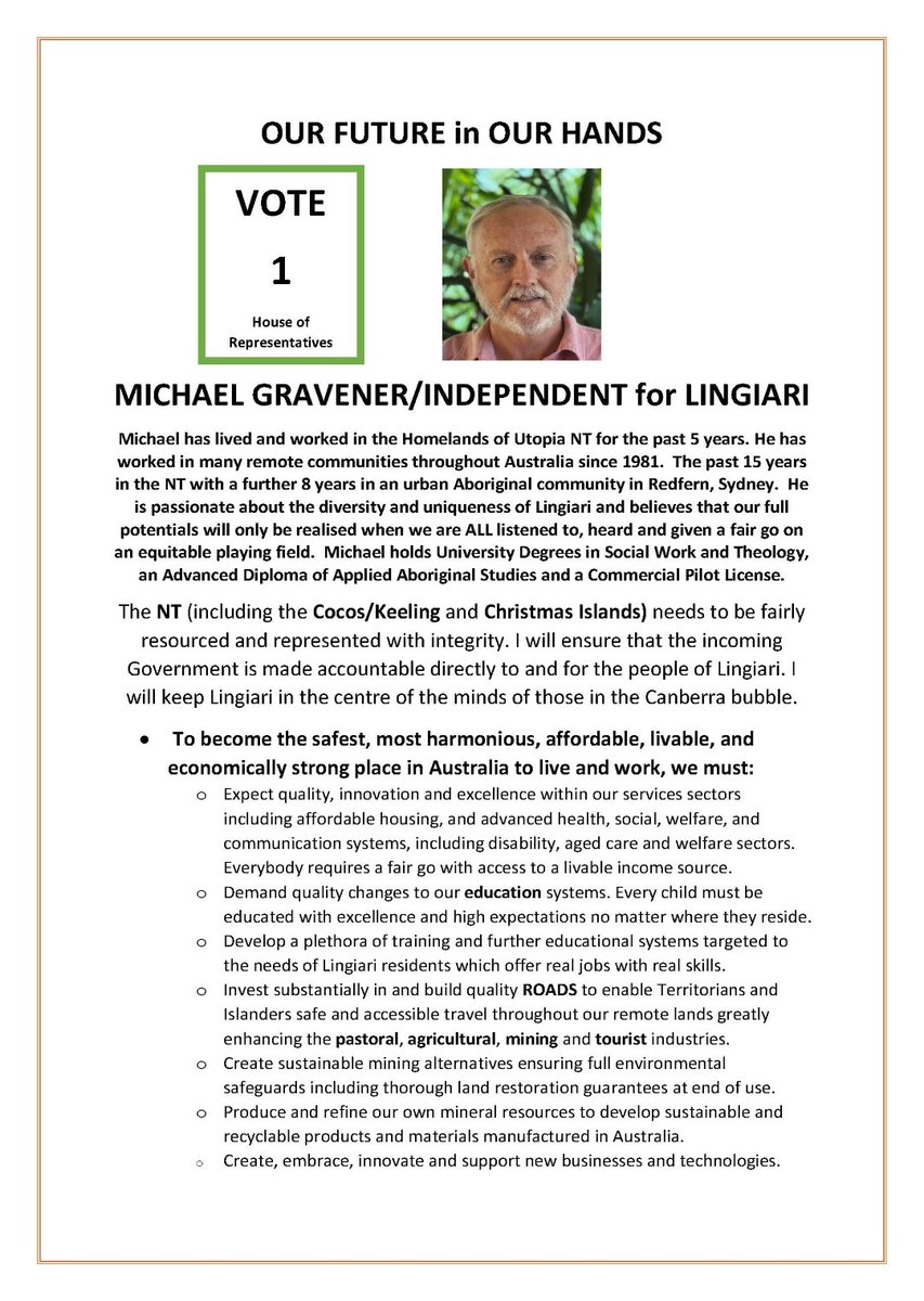 BernadetteMcP12's tweet photo. I urge all to read post from Yingiya Guyula Mla NT https://t.co/CyyM582eee decades of oppressive punitive polices under both parites see post 18th May
re Howard's LNP -#NTIntervention with bipartisan support from ALP
Vote for Change #Gravener4Lingiari
#ausvotes #auspol https://t.co/ZcVurS4Z5I