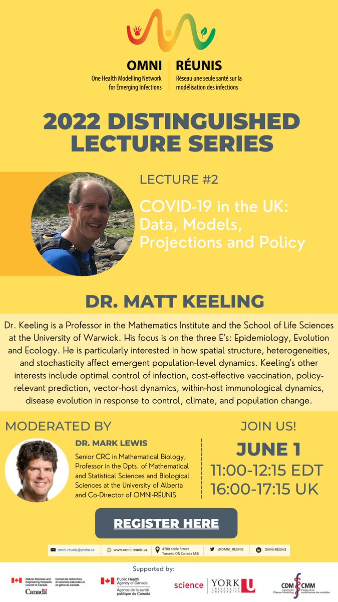 One Health Modelling Network for Emerg. Infections (@omni_reunis) on Twitter photo Don’t forget to register for Dr. @MattJKeeling's talk on 'COVID-19 in the UK: Data, Models, Projections and Policy’ on Wednesday, June 1@11:00 EDT.
Register today to join us: bit.ly/3LRwKqQ
#OneHealth <a href="/YorkUScience/">YorkU - Science</a> <a href="/York_CDM/">Canadian Centre for Disease Modelling</a> <a href="/OMNI_REUNIS/">One Health Modelling Network for Emerg. Infections</a> funded by <a href="/NSERC_CRSNG/">NSERC / CRSNG</a> <a href="/PHAC_GC/">Public Health PHAC</a> Don’t forget to register for Dr. @MattJKeeling's talk on 'COVID-19 in the UK: Data, Models, Projections and Policy’ on Wednesday, June 1@11:00 EDT.
Register today to join us: bit.ly/3LRwKqQ
#OneHealth <a href="/YorkUScience/">YorkU - Science</a> <a href="/York_CDM/">Canadian Centre for Disease Modelling</a> <a href="/OMNI_REUNIS/">One Health Modelling Network for Emerg. Infections</a> funded by <a href="/NSERC_CRSNG/">NSERC / CRSNG</a> <a href="/PHAC_GC/">Public Health PHAC</a>