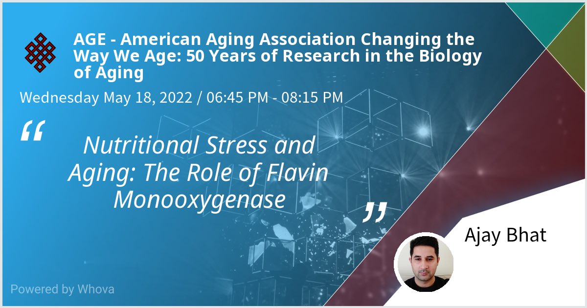 ajay bhat (@ajybhat) on Twitter photo I am presenting a poster at AGE - American Aging Association Changing the Way We Age: 50 Years of Research in the Biology of Aging. Please check out my poster if you're attending the event! <a href="/americanaging/">American Aging Association</a> - via #Whova event app I am presenting a poster at AGE - American Aging Association Changing the Way We Age: 50 Years of Research in the Biology of Aging. Please check out my poster if you're attending the event! <a href="/americanaging/">American Aging Association</a> - via #Whova event app