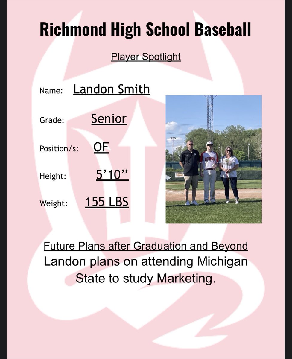 We_R_Baseball's tweet photo. Our fifth of our #FiveDaysofSeniors will be Landon Smith. Landon has had 7 hits on 9 at bats this year, while also helping us out on the base paths as a pinch runner. Landon has been a pleasure to have around the past 4 years. Proud of you, Landon!
@RHSRedDevils https://t.co/IF11zF5VSa