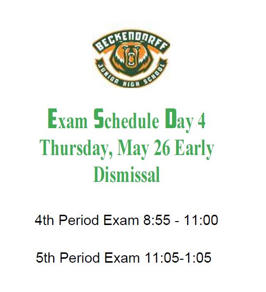 Exam Schedule for next week: