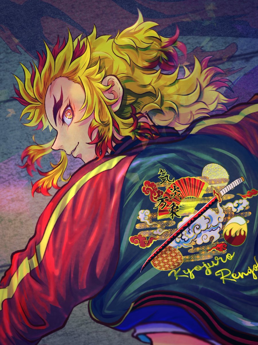 rengoku kyoujurou 1boy male focus blonde hair solo forked eyebrows red hair jacket  illustration images