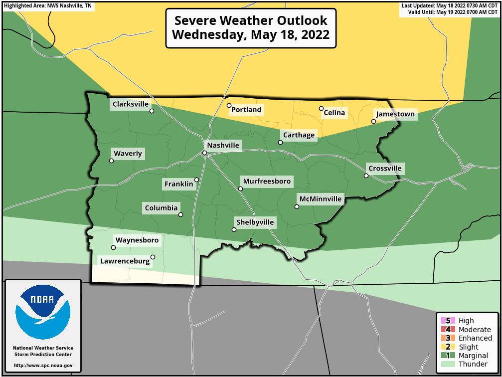 Slight risk area has slipped in just to our north for this afternoon/evening. We are also in the marginal risk for tomorrow as another chance if scattered storms could hamper the morning hours of your Thursday. Stay weather aware as any storm could become strong to severe.