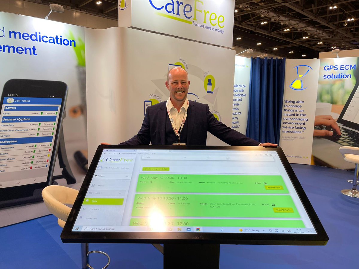CareFree_Group's tweet photo. It’s been great so far and we are really enjoying speaking to everyone. Come and see us at stand D12.
@ResHomeCareShow
#rotas #electroniccallmonitoring #reports #wages #digitaltransformation #CareFree #invoices #eMar #Compliance #OnlineCarePlan #ExCeL @CloserStill1 https://t.co/YuOEef2rT7