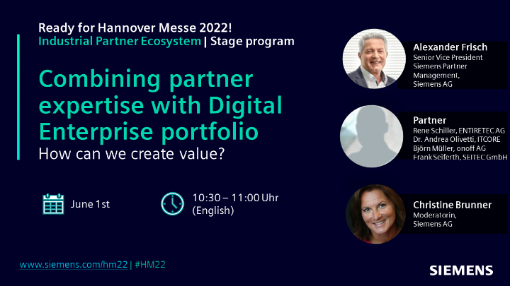 ankelortz1's tweet image. Curious about how to create value for customers? 📈 Interested in digital transformation through smart &amp;amp; digital solutions?📣Don´t miss expert talk with Alexander Frisch from Siemens &amp;amp; our partners #ENTIRETEC, #ITCORE, #onoff, #SEITEC on our Siemens booth. 😊
#HM22 #SiemensHM22