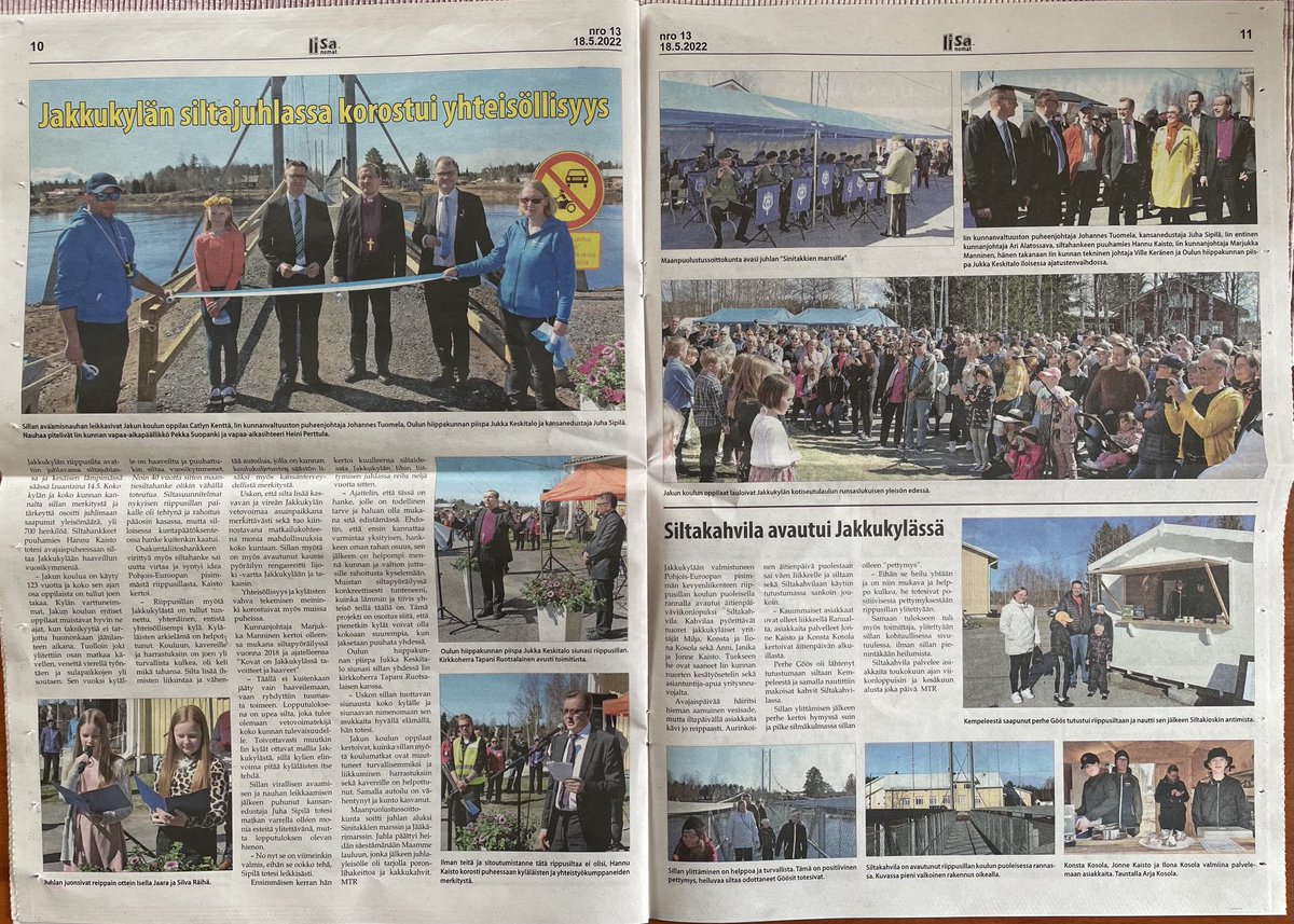 HannuKaisto's tweet image. Rantapohjan ja Iisanomien laajat jutut 14.5 vietetyistä Jakkukylän riippusillan avajaisjuhlista. 
Kiitos lehdille ja toimittajille!

jakkukyla.fi/riippusilta

#riippusilta
#avajaisjuhla 
#jakkukylä
#iinkunta
