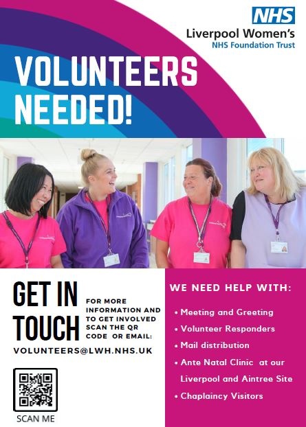 LiverpoolWomens's tweet photo. We are looking for VOLUNTEERS if you can spare some time to support @LiverpoolWomens.  Do get in touch here https://t.co/pKCJbJqaIS https://t.co/29UWge4lDx