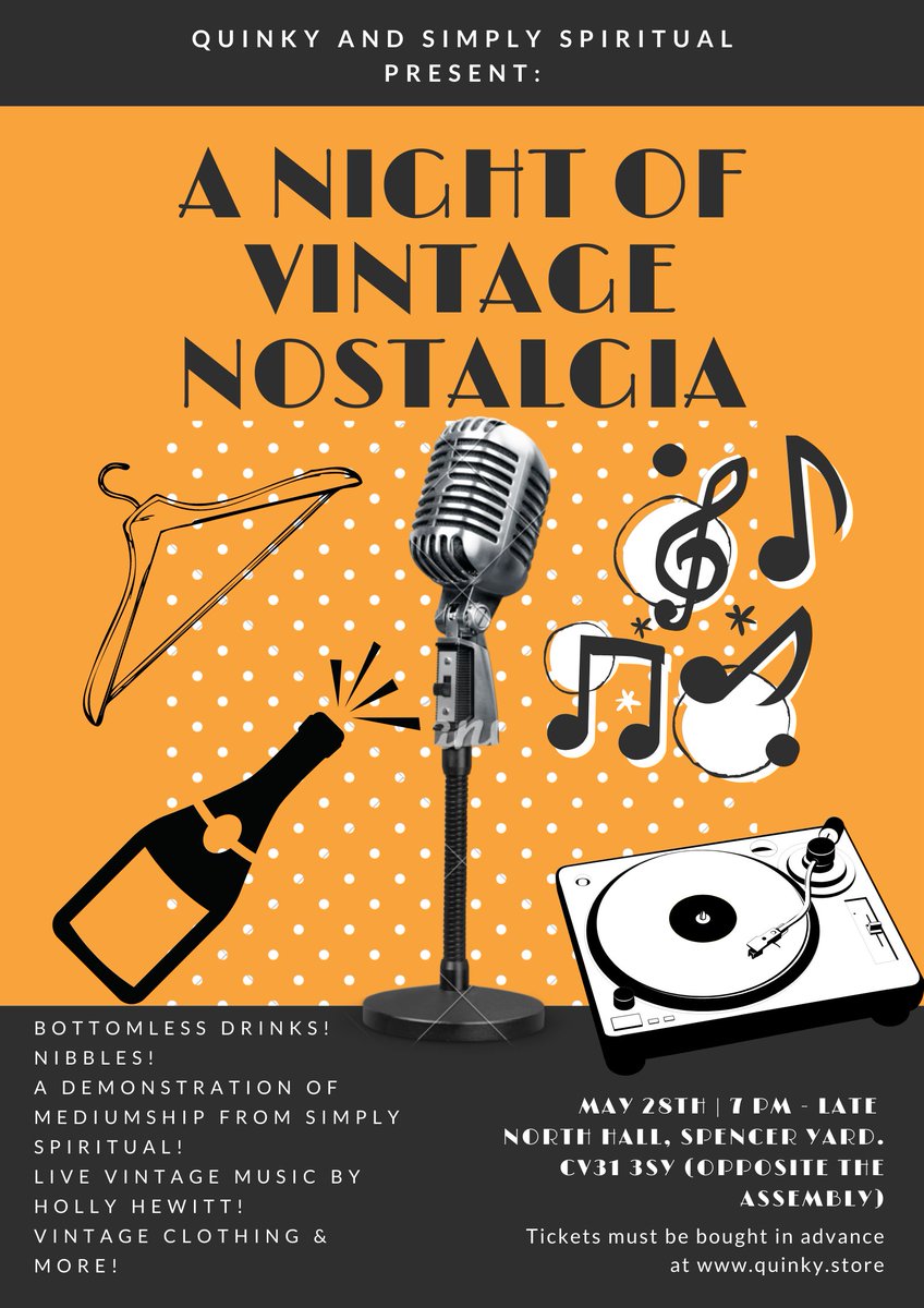 QuinkyVintage's tweet photo. Not long to go until our #vintage night in #leamingtonspa #warwickshire
Bottomless drinks, food, live music, vintage shopping... All for ยฃ30 ๐ฑ
Come and rock your socks off!!
#shopvintage #vintageevent #vintagefashion #livemusic #bottomlessdrinks #outout #warwickshireevent https://t.co/teRaMDo4yk