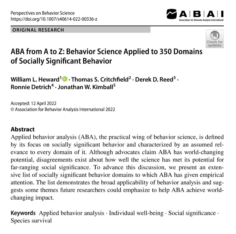 I’ve been eagerly awaiting this article coming online. In this new paper, we identify 350 unique applications of applied behavior analysis. This list provides a starting point for avenues in which we can change the world. Enjoy! rdcu.be/cNMZi