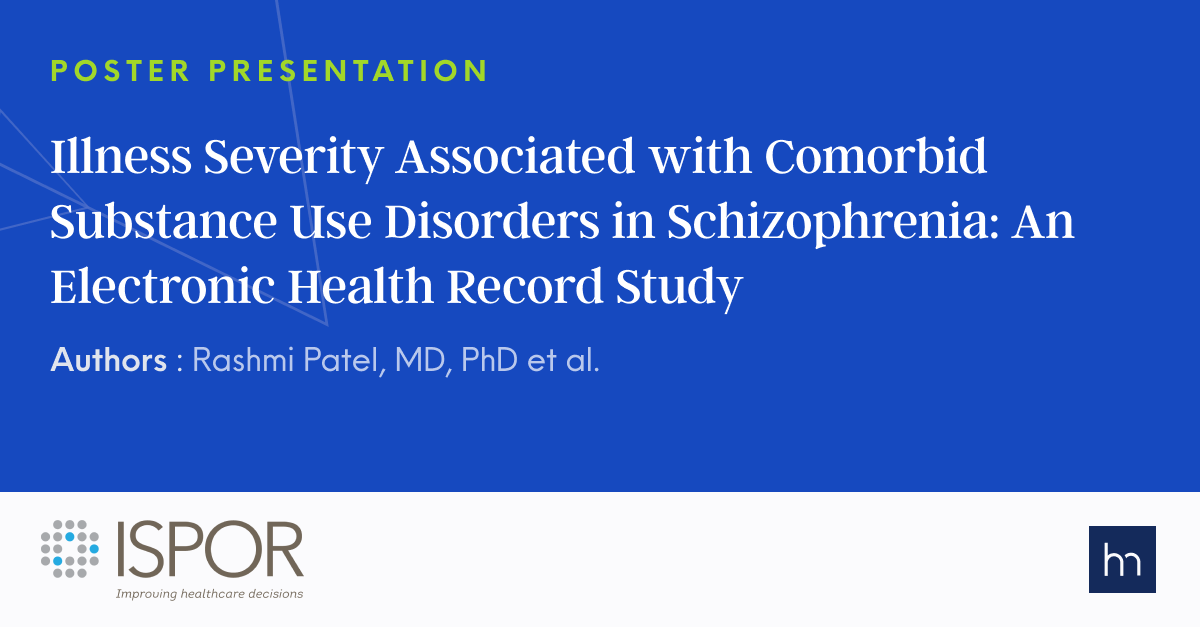 holmusk's tweet photo. Today at #ISPORannual, our @RPatelDr presents a poster examining the relationship between comorbid substance use disorder and illness severity in #schizophrenia. This study leveraged our data analytics platform #NeuroBlu to generate #RWE. More: https://t.co/DrHCpJGhtc @ispororg https://t.co/9BdusldhZS