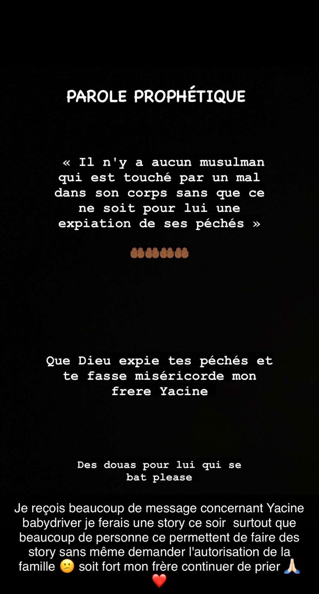 LNainfluenceur's tweet photo. Dés prières pour babydriver il en a vraiment besoin en ce moment soit fort mon frère ❤️🙏🏻 https://t.co/C4ddIRSgGk
