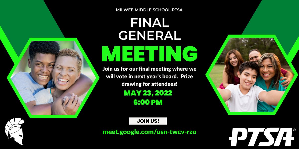 MilweePTSA's tweet photo. Join us for our final meeting where we will vote in next year's board. Prize drawing for attendees! Click here to join at 6:00 PM on Monday! https://t.co/bx0p7ykxe7 https://t.co/PhipOethoj