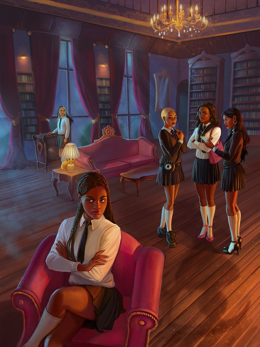 Want to know more about Book 2? 👀 WHERE SLEEPING GIRLS LIE has: 🐟 An elite boarding school in England 🐟 A Black muslim MC 🐟 Unfriendly Black and Asian Hotties solving crime 🐟 Sapphic tension 🐟 A stolen Guinea Pig named Muffin Art by the wonderful @NicoleDealArt