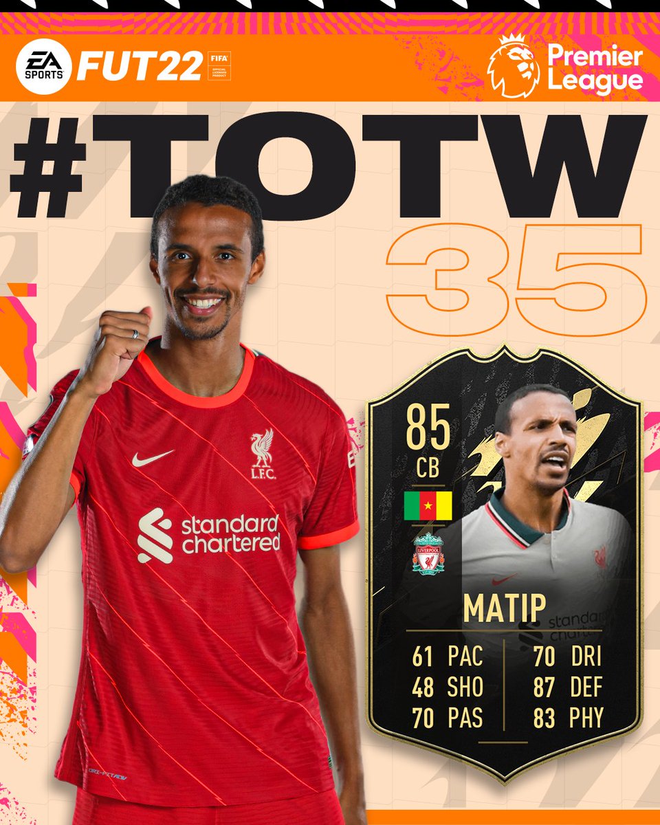 LFC's tweet photo. A boss seven days for big Joel 👊

Matip makes it into the @EASPORTSFIFA #TOTW 👏 Available in #FUT for a limited time 🎮 https://t.co/fFwNurZD0a