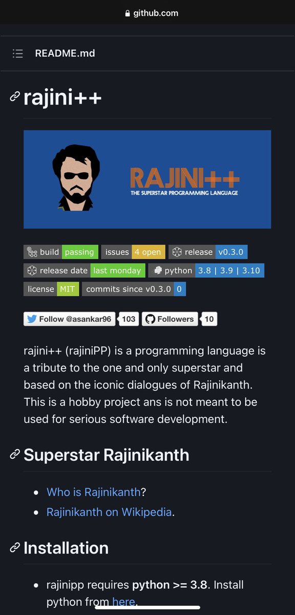 vaisu_tweets's tweet image. Rajini++ is a programming language is a tribute to the one and only superstar and based on the iconic dialogues of Rajinikanth

Who is #Rajinikanth ? 
He added your edit  @vijayandrewsj . 👏👏