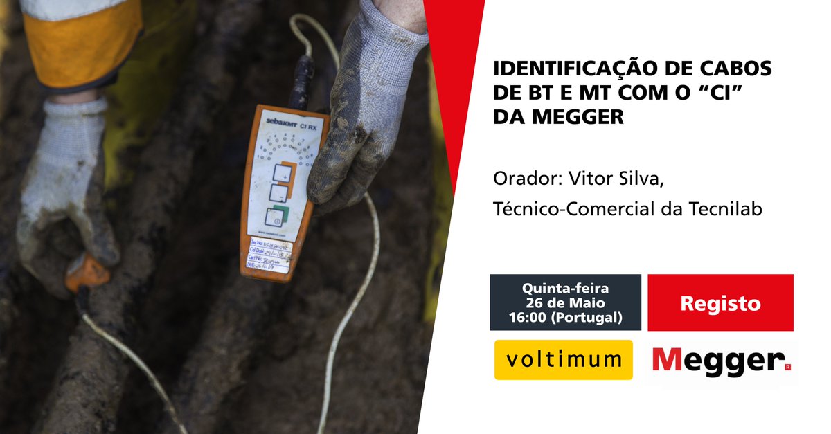 🖥️🔎 Você sabia que a identificação de um #cabo antes de cortar ou realizar trabalhos de montagem é chave para a #segunça? ⚡ Não perca nosso próximo #webinar em português com a <a href="/Voltimum_PT/">Voltimum Portugal</a> : Identificação de cabos de BT e MT. 
➡️ Registos: campanhas.voltimum.pt/pt-megger-26ma…