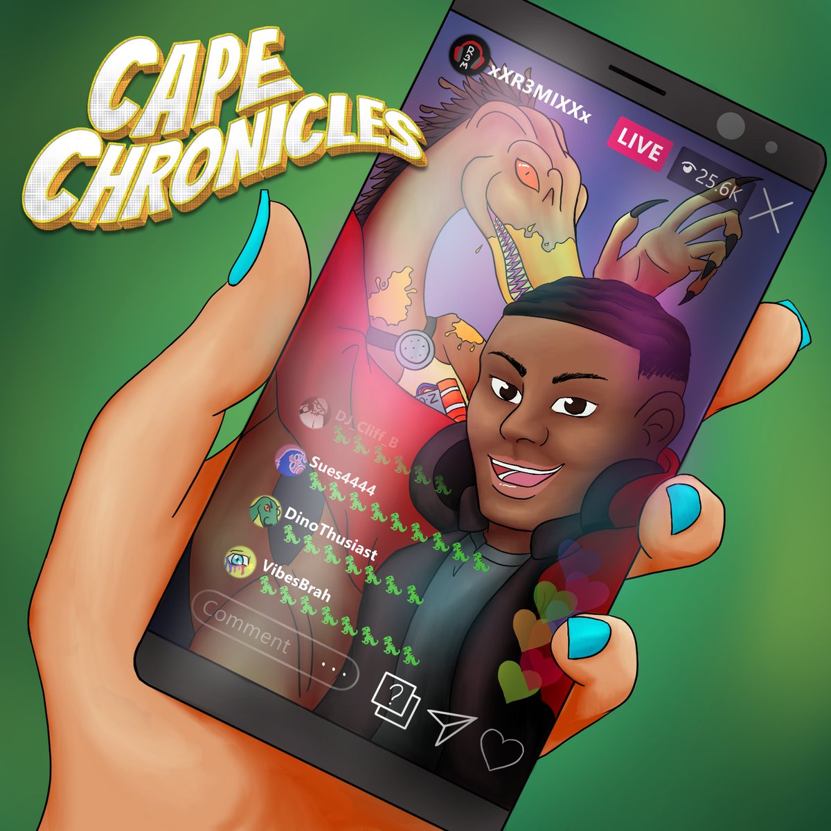 CapeChronicles's tweet photo. Cape Chronicles "Rave Against The Mind-chine Part 2" is out on your favorite podcatcher! Are Royale &amp; Falcon Girl okay? Is R3mixXx paying attention to Quasiraptor? Why did R3mixXx get invited to the rave? Check out our #MasksRPG #ActualPlay to find out! https://t.co/I4MJ23jQ0M https://t.co/68EEsjPke0