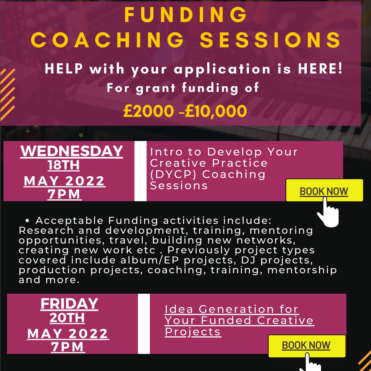 TODAY 7pm: Intro to Develop Your Creative Practice (DYCP) Coaching Sessions  

FRIDAY 20th May 7pm: Idea Generation for Your Funded Creative Projects

Courtesy of <a href="/gmiauk_/">GMIA</a> >> gmia.org.uk/events