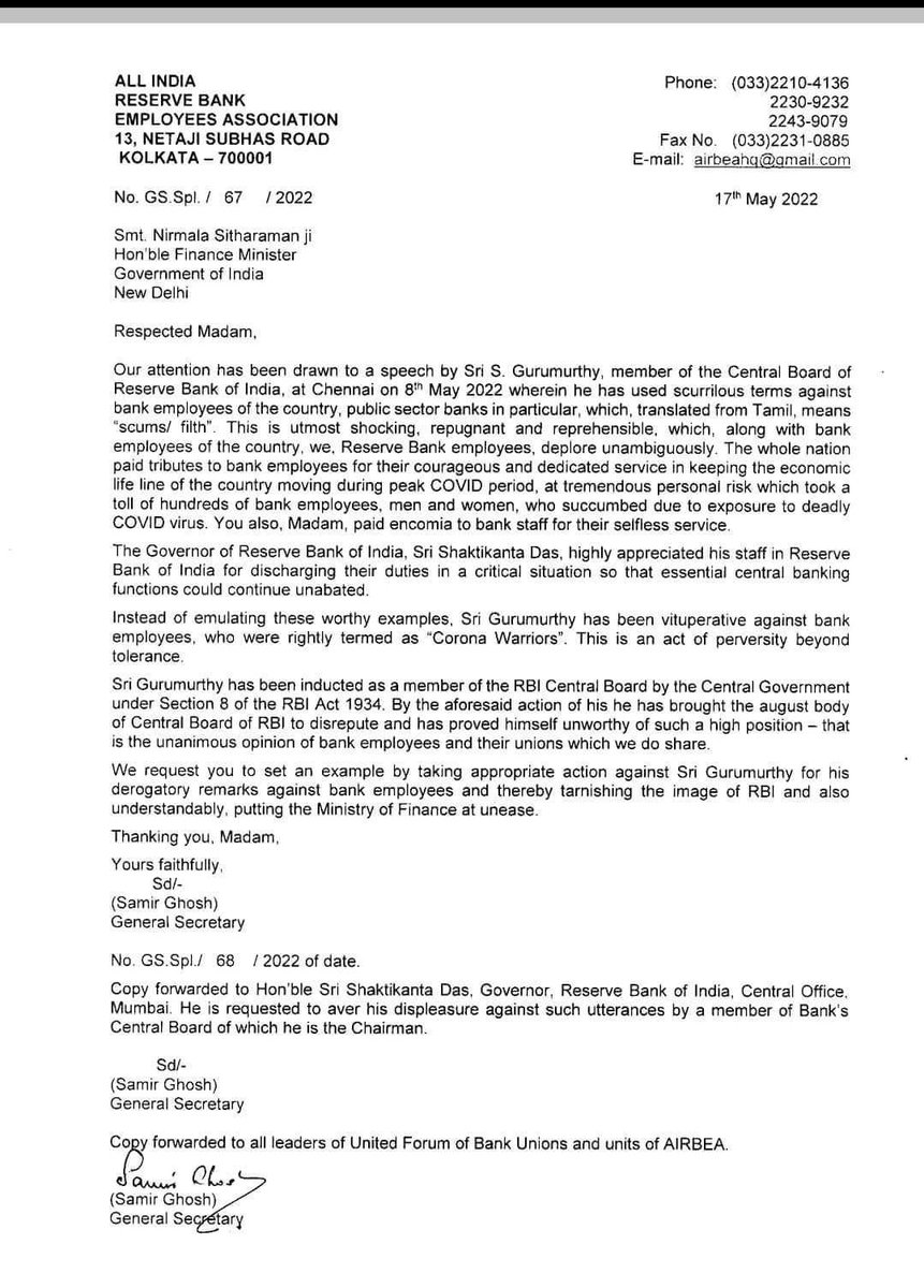 idesibanda's tweet photo. RBI Employee Association demanded action against RBI Director @sgurumurthy for using foul words for Public Bank's employees. @RBI https://t.co/cu2M3SvFVd