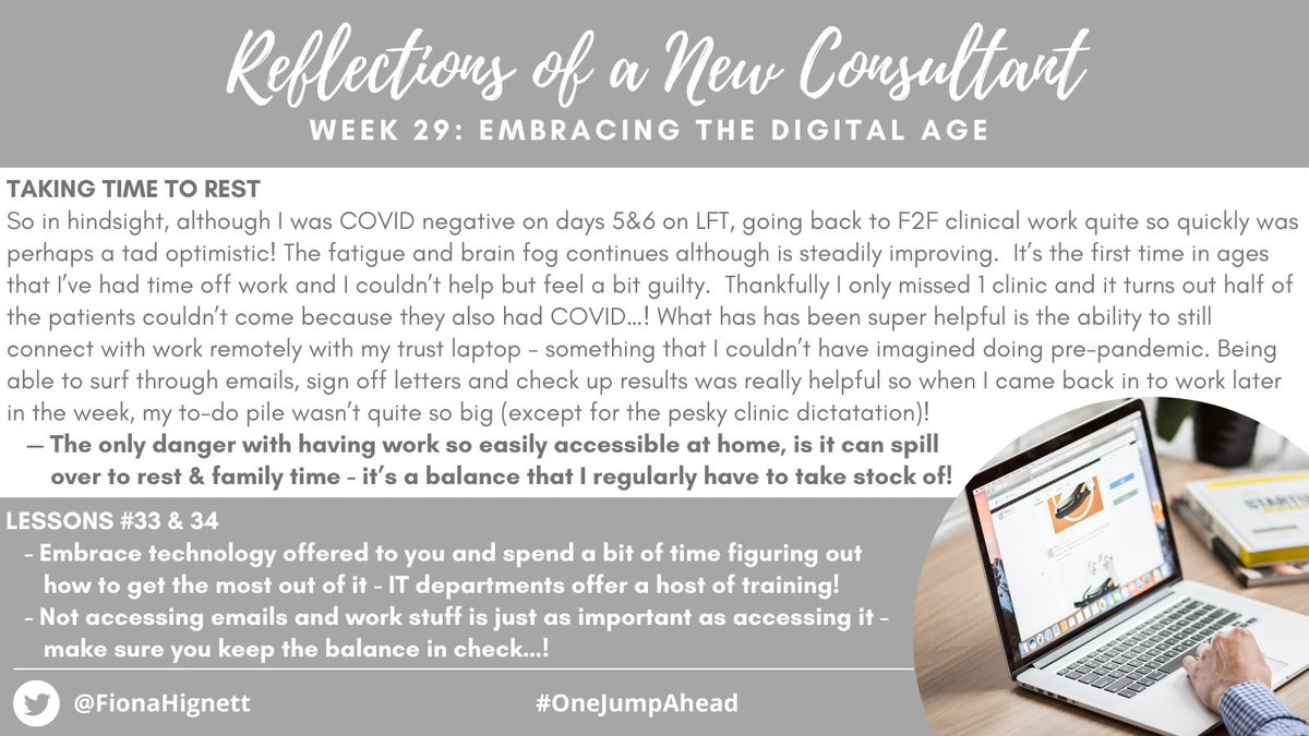FionaHignett's tweet photo. #ReflectionsofaNewConsultant Week 2️⃣9️⃣
- Embracing the digital age 💻🖥💽
#OneJumpAhead https://t.co/Ln2wXX0SMw