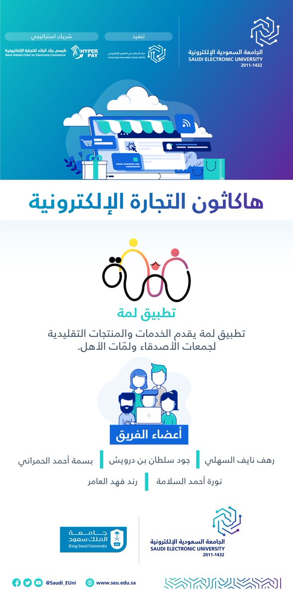 Saudi_EUni's tweet photo. 🏆 تبارك #الجامعة_السعودية_الإلكترونية لأصحاب المشاريع الفائزة في #هاكاثون_التجارة_الإلكترونية :
المركز الأول: تطبيق لمة  
المركز الثاني: منصة طرود 
المركز الثالث: تطبيق عيش رحلتك 

#رواد_تعليم_المستقبل 
#SEU_2025 https://t.co/oe2DUG8T3y