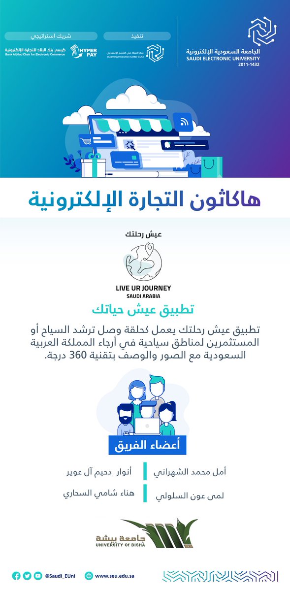 Saudi_EUni's tweet photo. 🏆 تبارك #الجامعة_السعودية_الإلكترونية لأصحاب المشاريع الفائزة في #هاكاثون_التجارة_الإلكترونية :
المركز الأول: تطبيق لمة  
المركز الثاني: منصة طرود 
المركز الثالث: تطبيق عيش رحلتك 

#رواد_تعليم_المستقبل 
#SEU_2025 https://t.co/oe2DUG8T3y