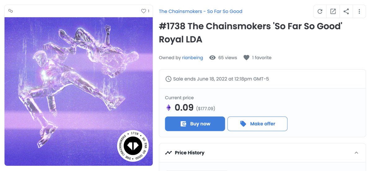 At the recent trading price of over $150 per token, <a href="/TheChainsmokers/">THE CHAINSMOKERS</a> gave their fans $750,000 worth of value through shared ownership in their new album

5,000 people got one for FREE last night