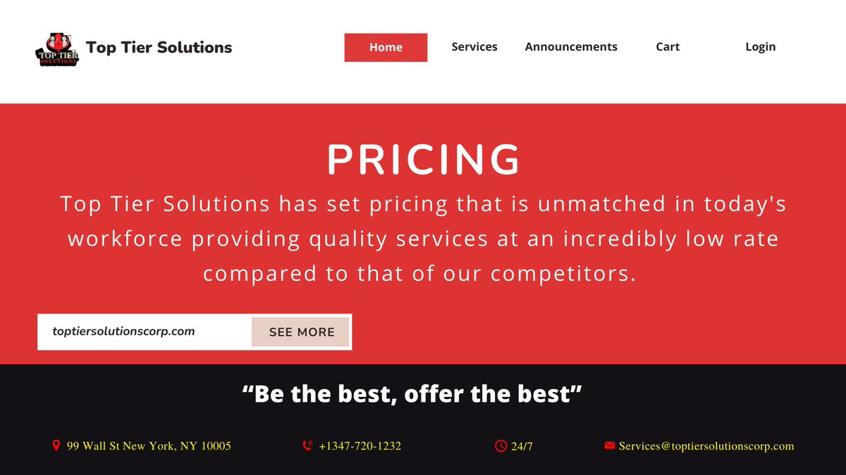 Top Tier Solutions has set pricing that is unmatched in today's #workforce providing #quality #services at an incredibly low rate compared to that of our competitors.

#health #wellness #gym #support #goodhealth #workout #beauty #Love #recruitment #employee #people