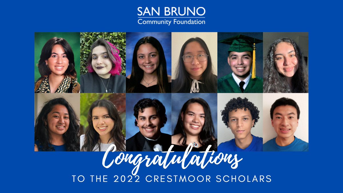 We are thrilled to announce the 2022 recipients of the Crestmoor Scholarship! These exceptional San Bruno students have demonstrated a strong commitment to the San Bruno community and will receive multi-year college scholarships. Read about them at sbcf.org/2022-crestmoor….