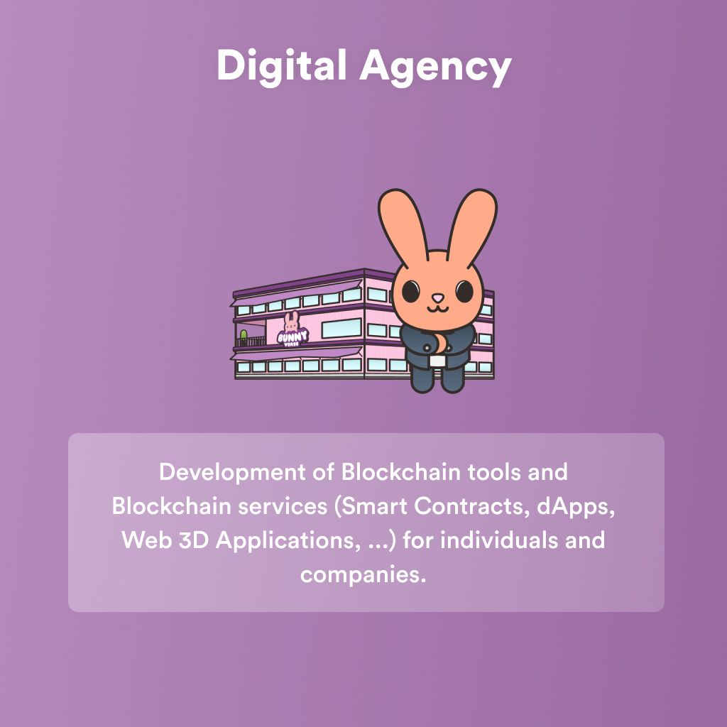 bunnyverse_egld's tweet photo. 18/ And finally, the most important project for the realization of all the others: The Digital agency

We want to set up a digital agency specializing in Blockchain to develop our own projects as well as those of clients. https://t.co/Fvv08IJM4b