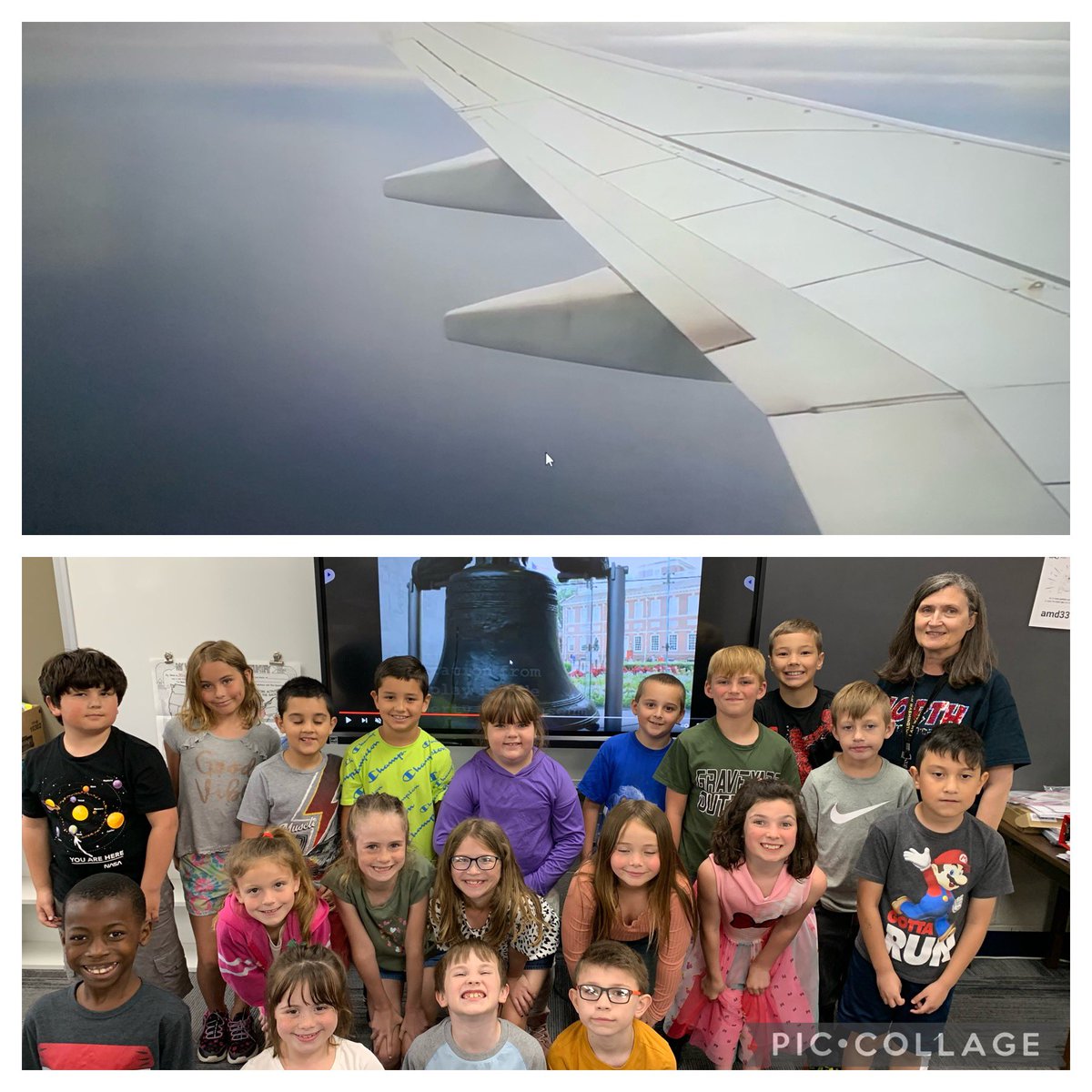 Clarke2nd's tweet photo. Today’s virtual field trip took us above the clouds and on to Philadelphia.  We visited Independence Hall and the Liberty Bell! @NorthElem1 https://t.co/7miMK7iNI3