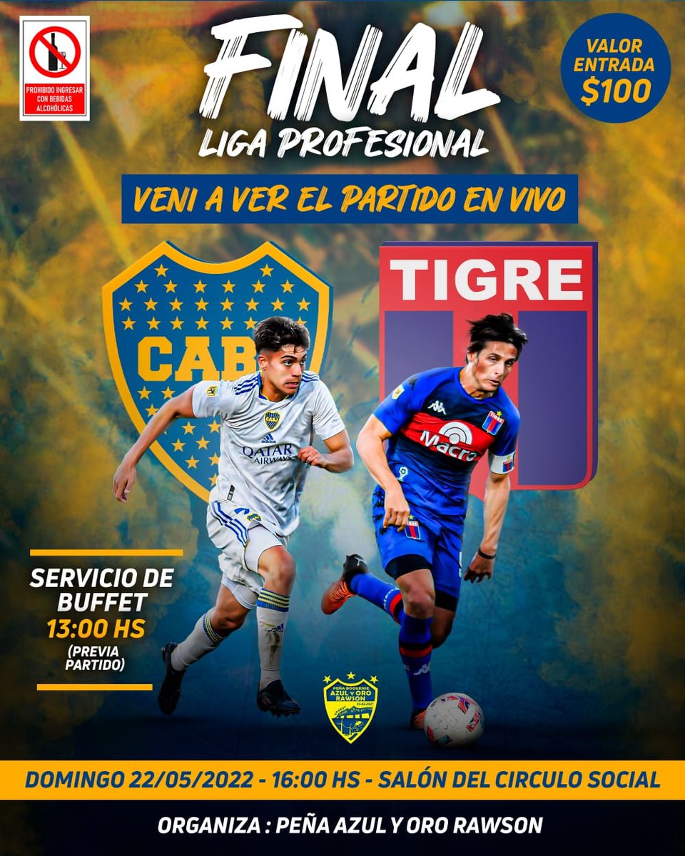 AzulyOroRawson's tweet photo. Invitamos a los socios d la peña Azul y Oro e hinchas de Boca a ver la Final d la Copa de la Liga y hacer la previa Juntos, El día Domingo a partir de las 13 hs abrimos las puertas del 𝐂𝐈𝐑𝐂𝐔𝐋𝐎 𝐒𝐎𝐂𝐈𝐀𝐋 para vivir juntos otra final. https://t.co/tRoI32BM7b
