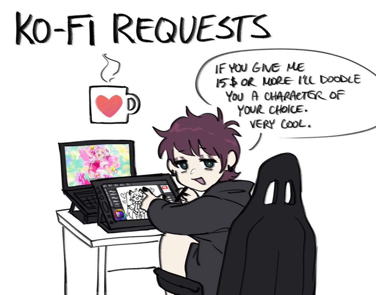 I forgot to post about this, but I have Ko Fi requests open after a long time..! 
vvv
https://t.co/bC003HdrkW 