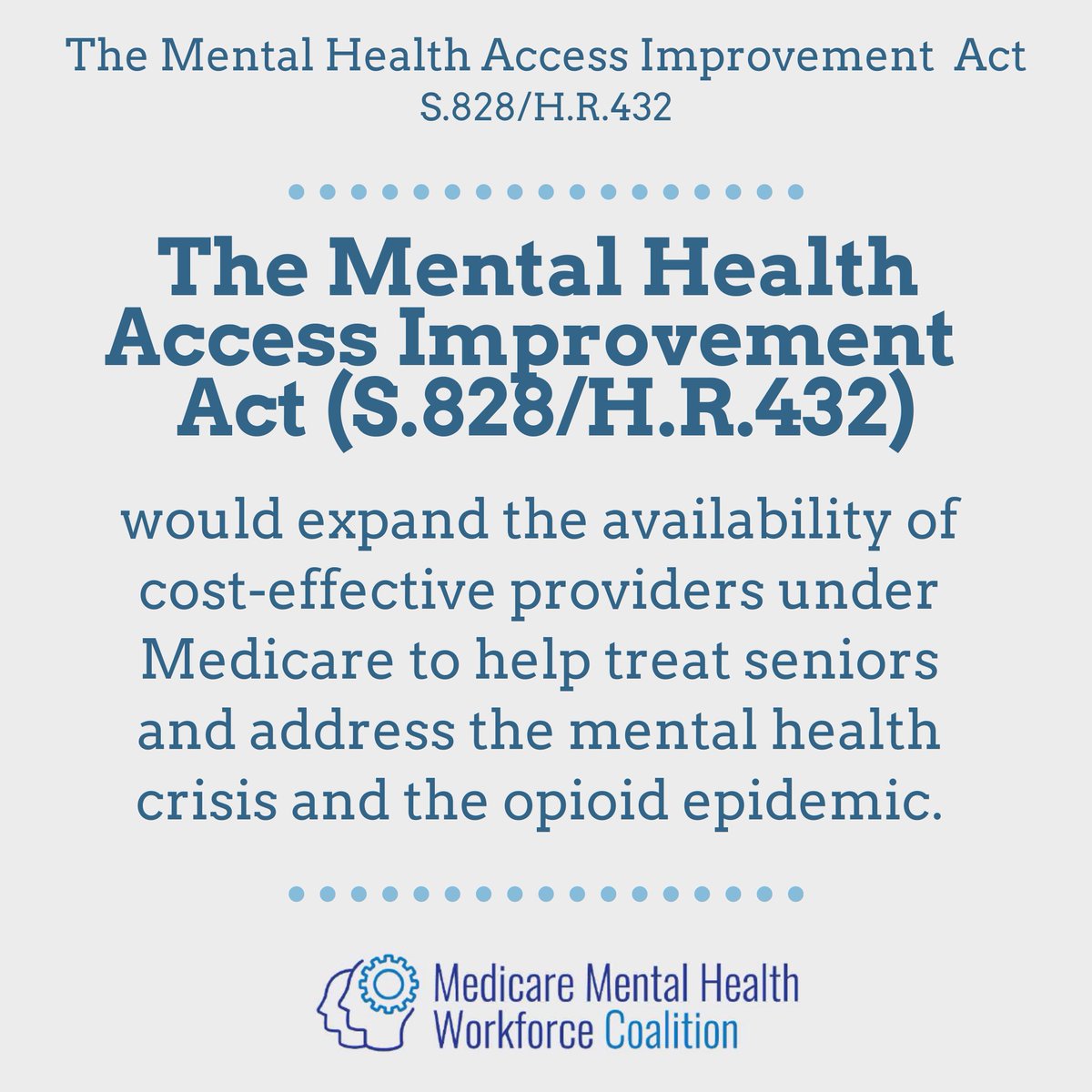 AMHCA1's tweet photo. The day is here!  Tell #Congress to support the Mental Health Access Improvement Act (S. 828/HR 432) that would make #Counselors and #MFTs eligible for #Medicare!
Resources to assist in your efforts: https://t.co/CzlTw74lDy
#icare
#updateMedicare
#mentalhealthawarenessmonth https://t.co/sILnDAXHXY