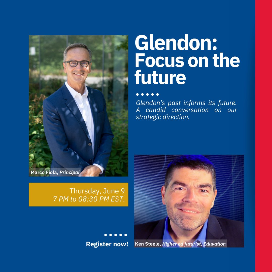 GlendonAlumni's tweet image. Join our reflection on Glendon’s history and the exciting opportunities that lie ahead as Principal Marco Fiola kindly invites alumni and donors to a virtual consultation on our strategic direction for Glendon on June 9, 2022 from 7-8:30 pm ET. Details: bit.ly/3yecfRa