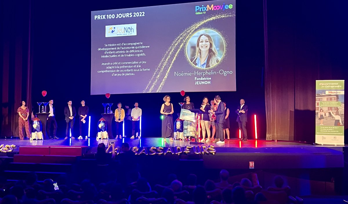 cic's tweet photo. 🏆 Et le gagnant du #PrixMoovjee 100 Jours 2022 est… le projet JeuNoh ! Son ambition : développer l’autonomie d’enfants atteints de déficiences intellectuelles et cognitives en misant sur des jeux pédagogiques. Bref, que chaque enfant puisse apprendre en s'amusant 🧒 https://t.co/QKEJnuaINg