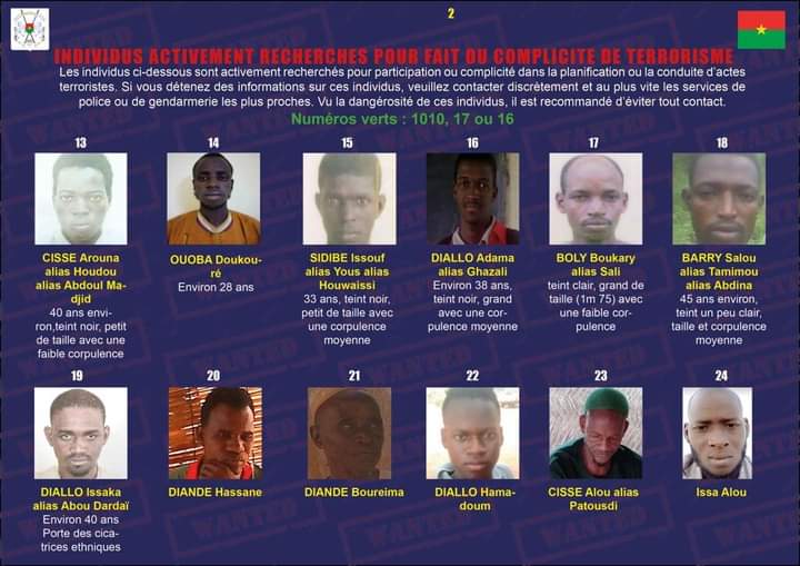 NadineCompaore's tweet photo. Ces individus ci-dessous sont activement recherchés pour participation ou complicité dans la planification ou la conduite d'actes #terroristes. 
En cas d'informations sur eux :
Numéros verts: 1010, 17 ou 16.
@BurkinaLwili https://t.co/LgSZY9zMp9