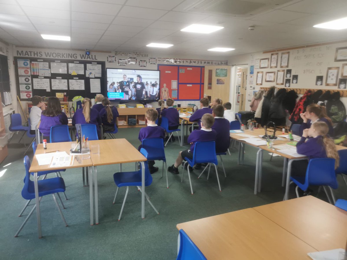 wla_y6's tweet photo. We’ve had a busy day in Year 6 today. This is us taking part in the @TTRockStars world record attempt for National Numeracy day #wlamaths https://t.co/KUgM9Sese0