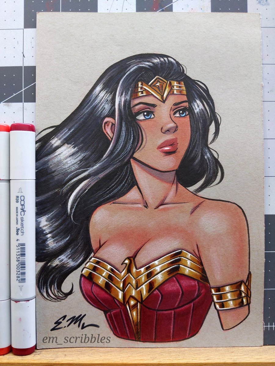 em_scribbles's tweet photo. Wonder Woman done with markers and colored pencils on 6 x 9 toned paper. Available for $125. DM me if interested. :)
.
.
.
#em_scribbles #emscribbles #wonderwoman #dianaprince #justiceleague #traditionalart #copic #prismacolor #markers #coloredpencils #dccomics https://t.co/p5A6z4Wa7Y