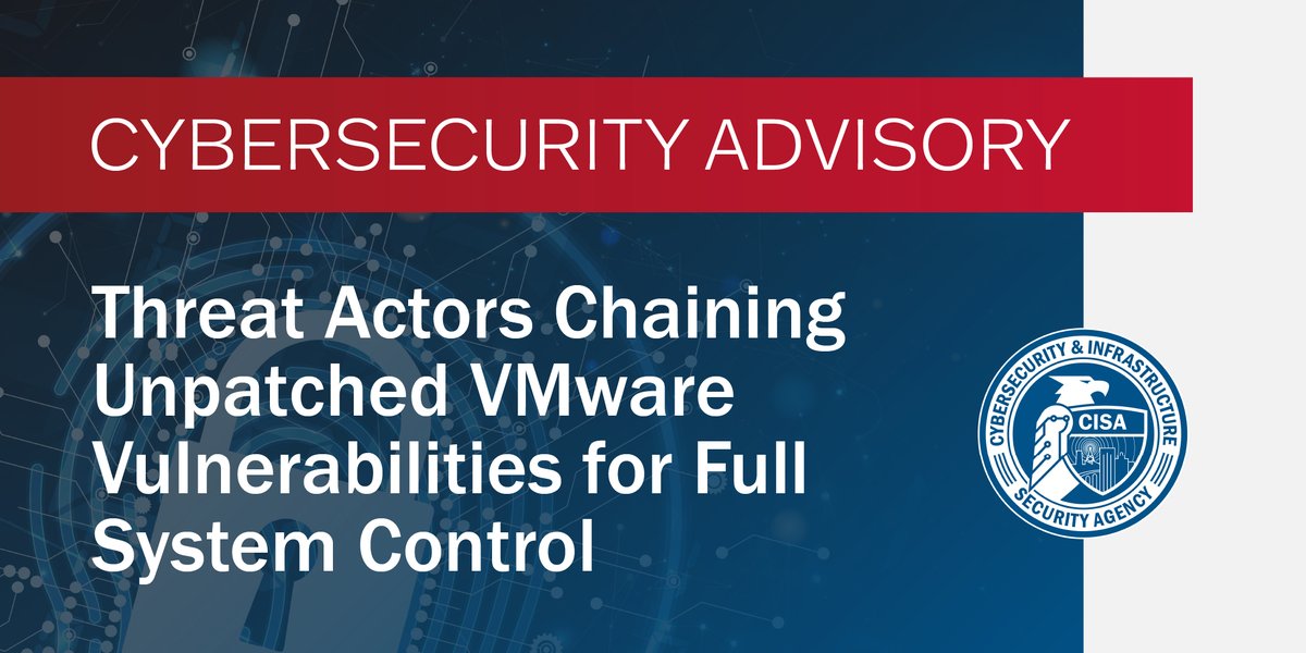 CISACyber's tweet photo. In support of ED 22-03, @CISAgov released a new #cybersecurity advisory warning organizations of malicious #cyber actors exploiting #vulnerabilities in various VMware products. Visit https://t.co/hZwXxYkcaX and update impacted VMware systems immediately! #CriticalUpdate https://t.co/2fvXSH5yIj