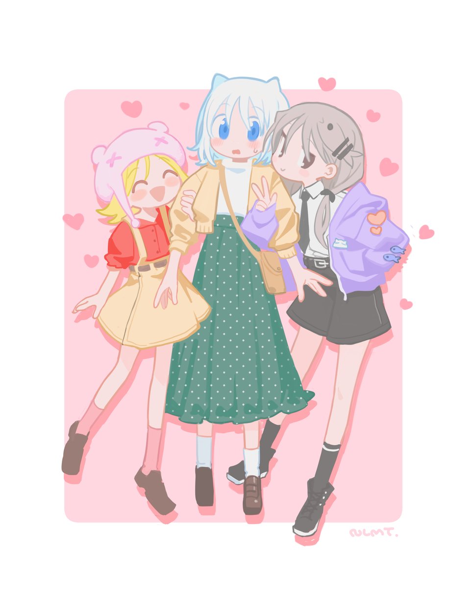 multiple girls skirt 3girls blonde hair shirt jacket closed eyes  illustration images