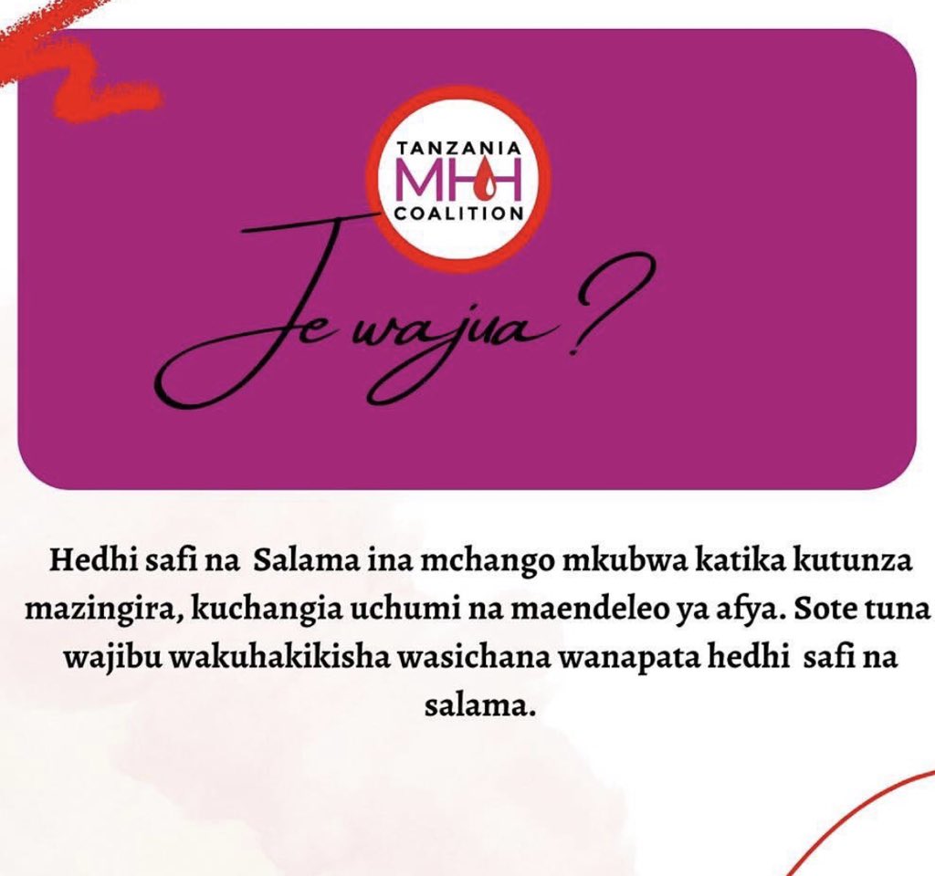 mhh_tz's tweet photo. Hedhi safi na salama hufanyika pale binti au mwanamke yuko katika mazingira rafiki ya kupata taulo salama za kike zenye ubora kwa afya yake ya uzazi, 

Sambamba na upatikanaji wa nyenzo zote muhimu kwa ajili ya usalama wake na mazingira.

#MenstrualHygieneDay 
#mhh2022 https://t.co/o4P74ZpxPw