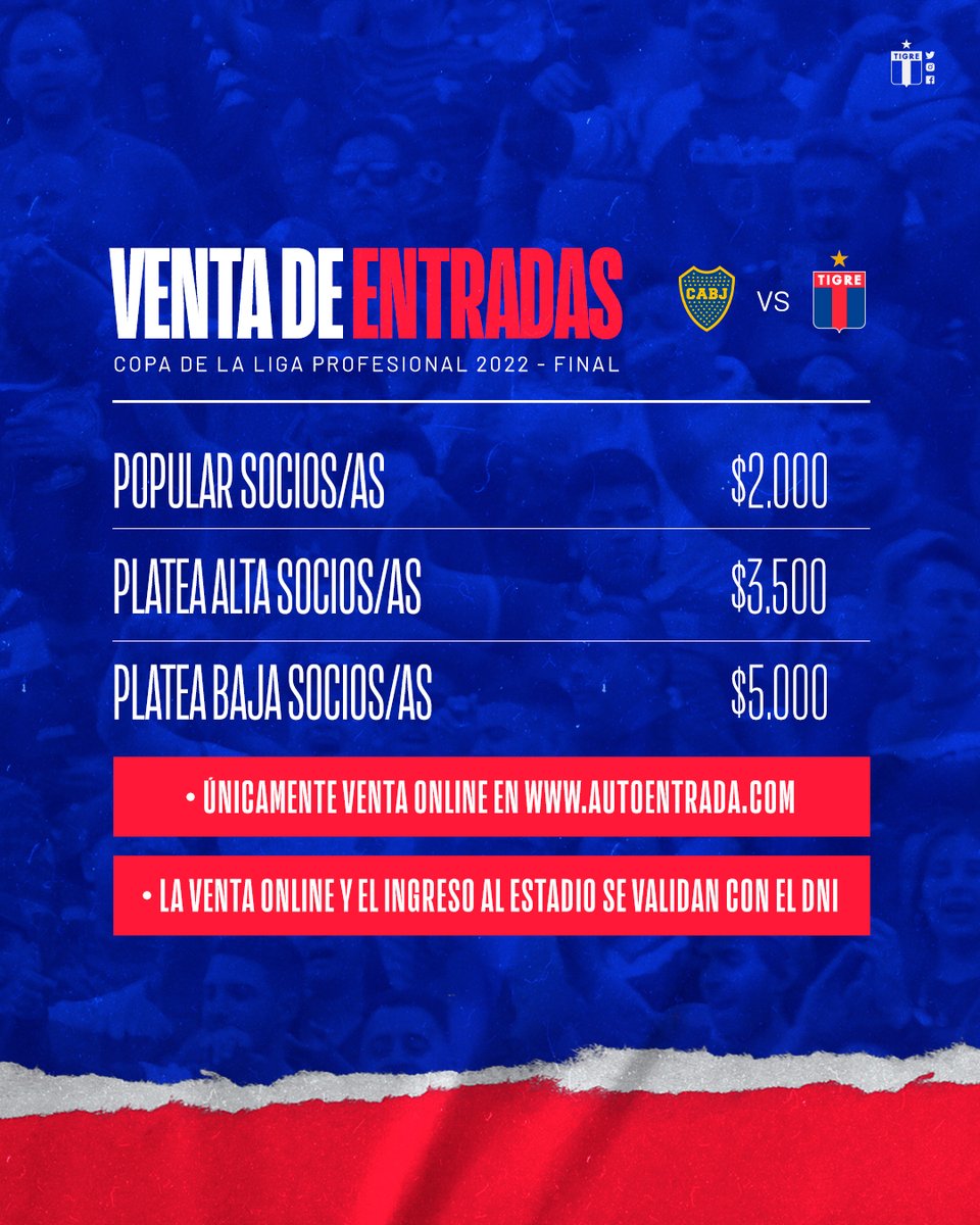 El presidente del Club Atlético Tigre, Ezequiel Melaraña, comunica que por resolución de la Comisión Directiva y entendiendo el esfuerzo económico que representa el viaje a Córdoba, se decidió absorber parte del costo de las entradas de la Final de la Copa Binance 2022.