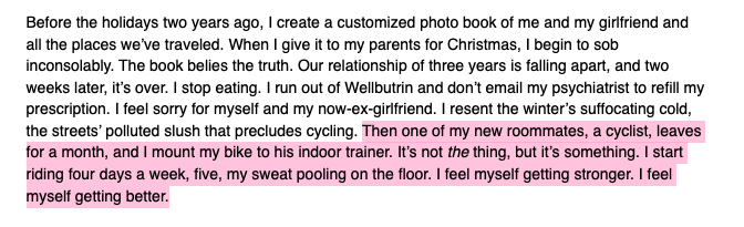 I'd have left sooner if it meant getting your ass on the trainer.

Beautiful piece by my friend <a href="/kierandahl/">kieran dahl</a> on cycling and depression.