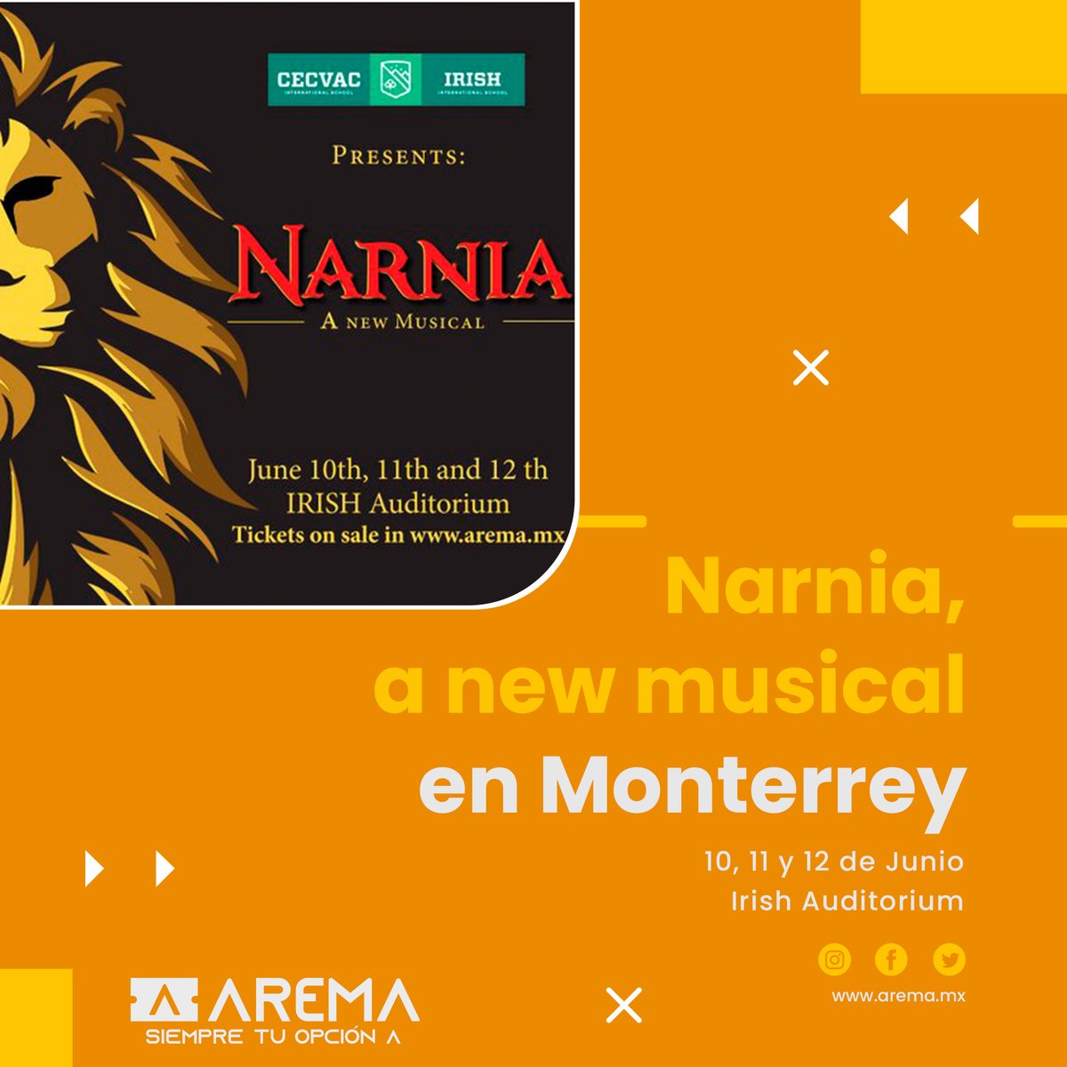 aremamx's tweet photo. Si te gustan los musicales, no te puedes perder la historia de los hermanos Pevensie contada en este formato musical 🤩
🗓️ 10, 11 y 12 de junio
📍 Irish Auditorium
🎟️ Compra tus boletos en: https://t.co/ONqLqSSxba
#siempretuopcióna #aremamx #eventos2022 #Mty #Narnia https://t.co/eFFdioxONY